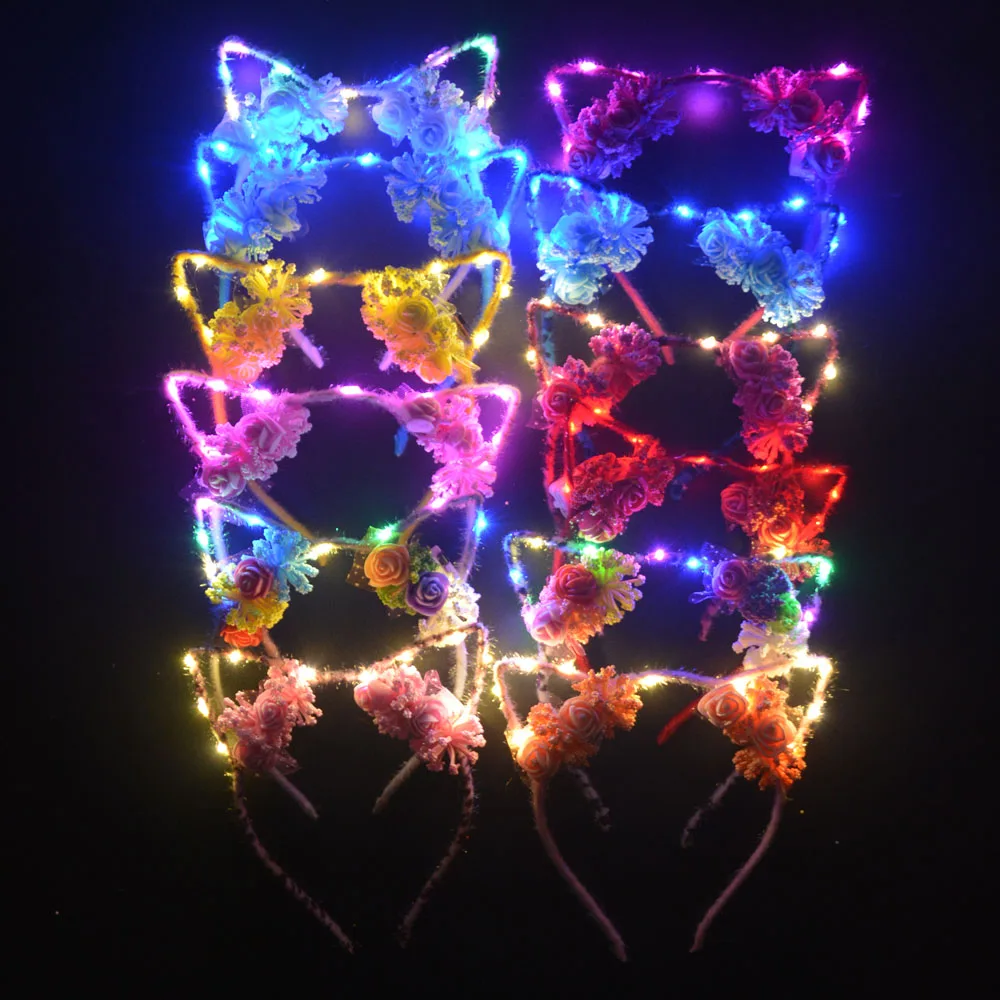 1 stücke Frauen Mädchen Krone Hase Fuchs Katze Ohr Haar Hoop Glow String Licht Stirnband Party Geschenk Cosplay Geburtstag Hochzeit Festival – Detail 8