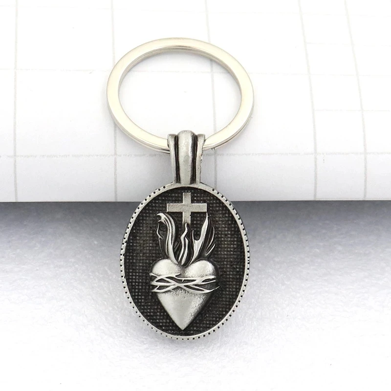 Catholic Christ Jesus Europe And America Retro Sacred Heart Cross Jewelry Necklace Pendant Car Keychain Pendant