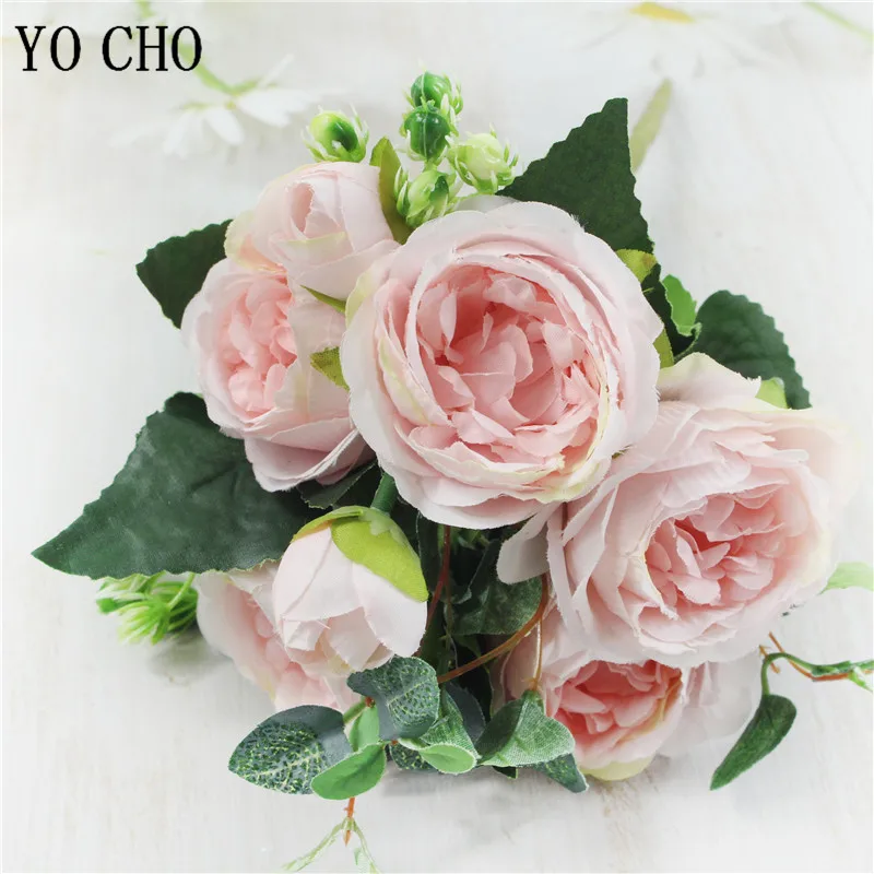 Artificial Silk Peony Flowers Bouquet Rose Pink Cheap Fake Flower for Home Wedding Christmas Decoration 5 Big Head  4 Buds  30cm