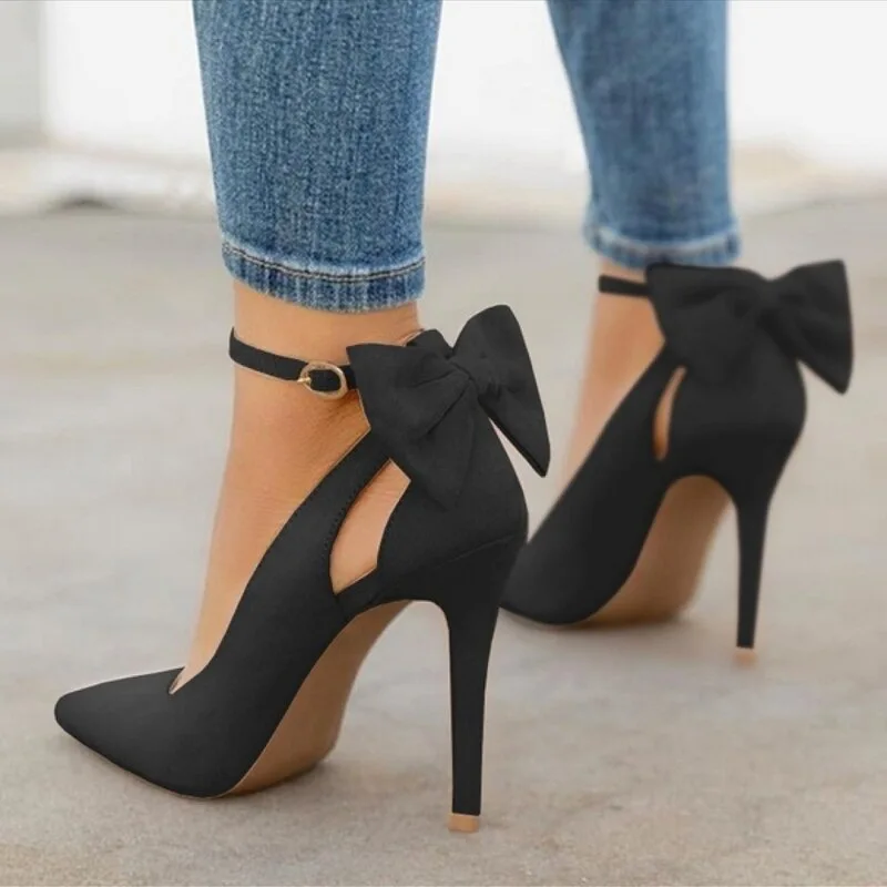 

Women's Large High-Heeled Single Shoes 2021 Spring Foreign Trade New Fashion Thin Heel Bow Line Buckle Women's Shoes