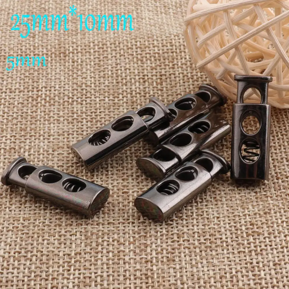 10Pcs Black Double Barrel Toggle Cord Lock,Stopper Spring Buckle,Craft Cord Locks,Rope Buckle,Connector Spring Buckle