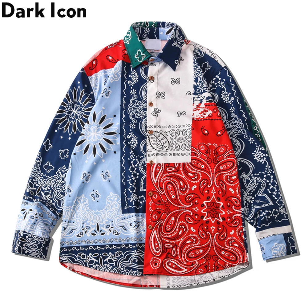 Dark Icon Bandana Shirt Men Women Long Sleeve Paisley Street Fashion Men\'s Shirt Man Blouse