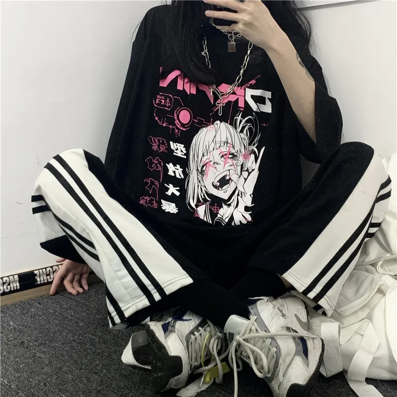 Kobiety Y2K Cartoon Top japońskie Anime Harajuku Kawaii koreański styl Punk lato z krótkim rękawem luźne ubrania Plus Size Dropshipping