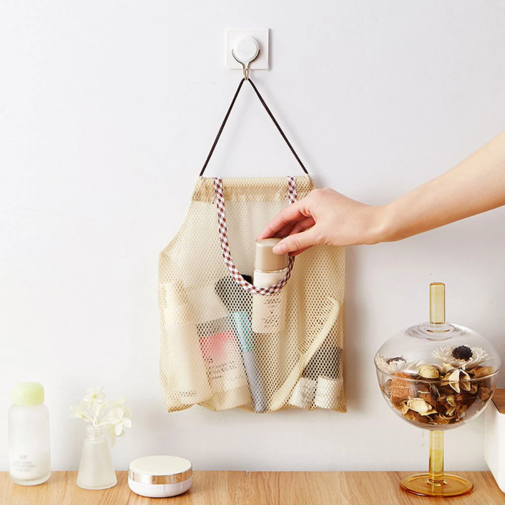 Hanging Storage Mesh Bag Bags Baskets Vegetable Bag Beige for Fruit Garlics Potatoes Onions Kitchen Storage