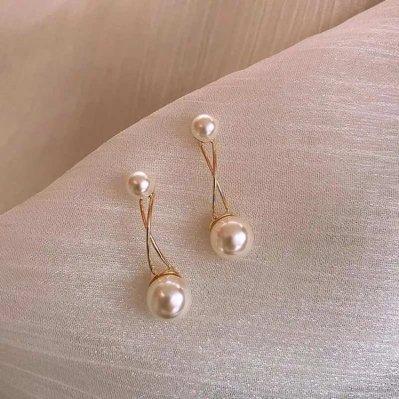 S925 Silver Needle Cross Imitation Pearl Simple Temperament Fashion Earrings Personality Wild Women Earrings Jewelry Accessories