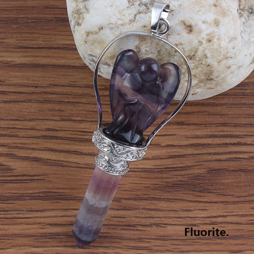 7 Chakra Chain Pendulum Pendant Natural Stone Fluorite Angel Reiki Healing Hexagonal Column Wicca Amulet Dowsing Charms Jewelry