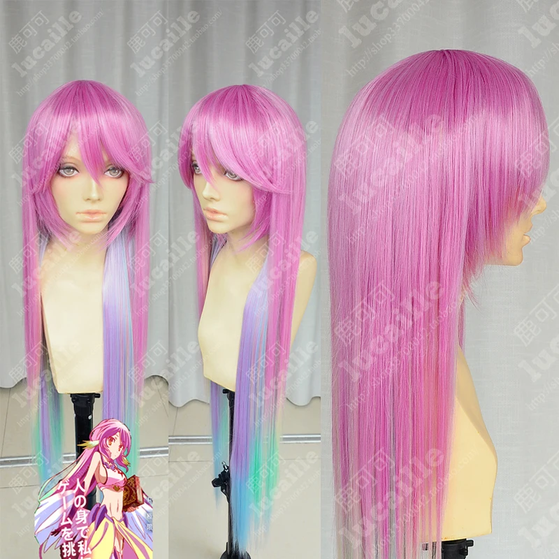 Anime No Game No Life Jibril Cosplay Wig Long Rainbow Gradient Heat Resistant Synthetic Hair Wigs + Wig Cap