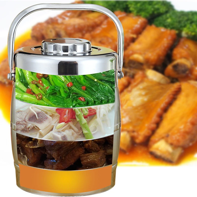 Portable 3 Layer Double Layer Stainless Steel Thermal Lunch Boxs Thermal Bento Box Leak-Proof Seal Vacuum Pot Food Container