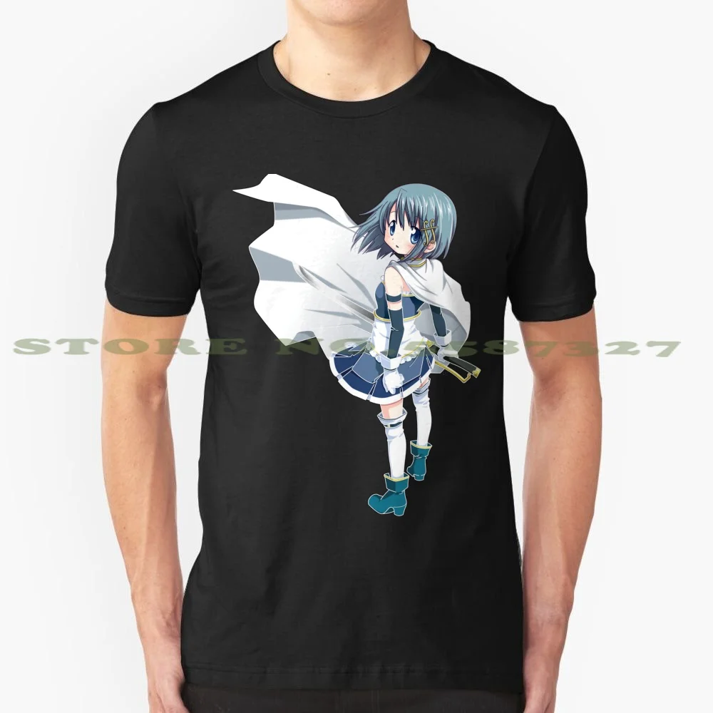 Sayaka Miki 100% Cotton T-Shirt Puella Magi Mahou Shoujo Madoka Magica Anime Manga Sayaka Miki Blue Light Water Girl Cute Sword