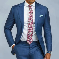 Blue Men Suits Slim Fit One Button Wedding Suits Custom Made 2 Pieces Business Formal Groom Tuxedo Jacket Pants Ternos