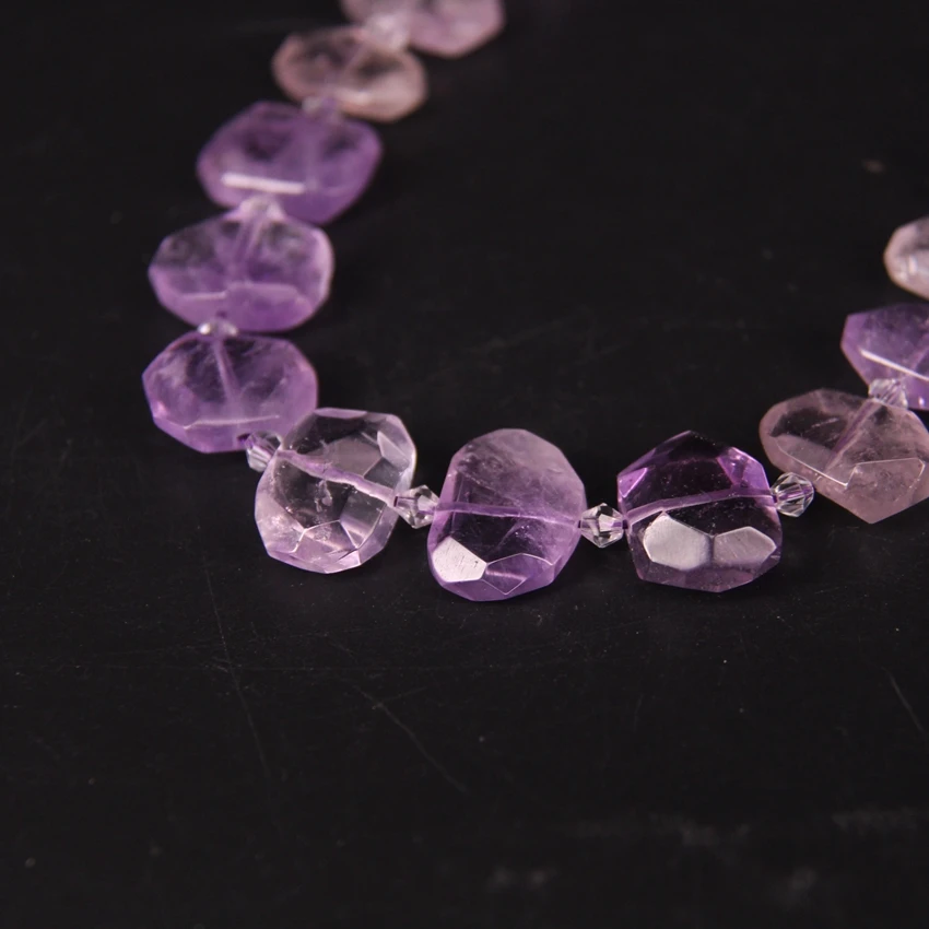 22pcs/strand Faceted Clear Amethysts Slab Nugget Loose Beads,Natural Purple Crystal Quartz Stone Slice Pendants Jewelry Making