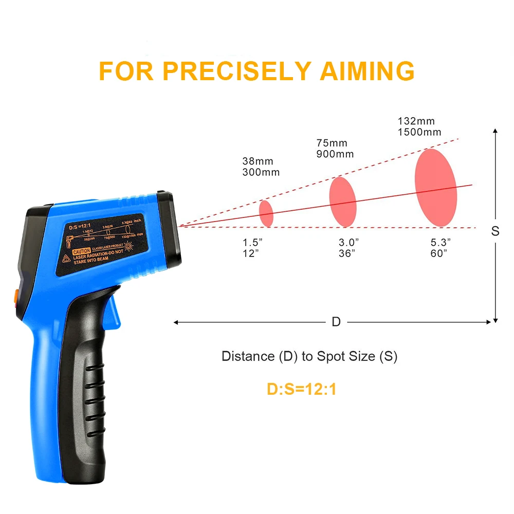 DEKO WD01 Non-Contact -50-600 Blue Laser LCD Display IR Infrared Digital C/F Selection Surface Temperature