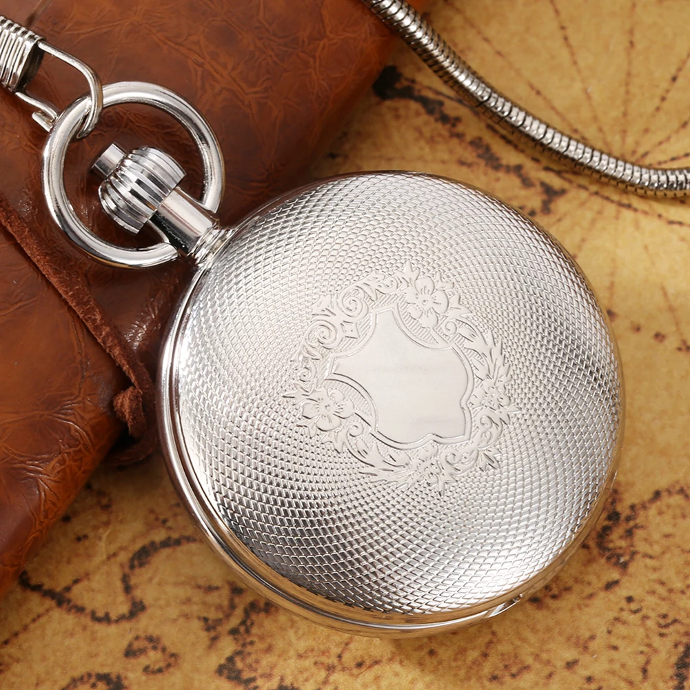 Silver High Quality Copper Shell Fine Shield Pattern Automatic Mechanical Pocket Watch Men\'s Digital Dial Women Nice Pendant