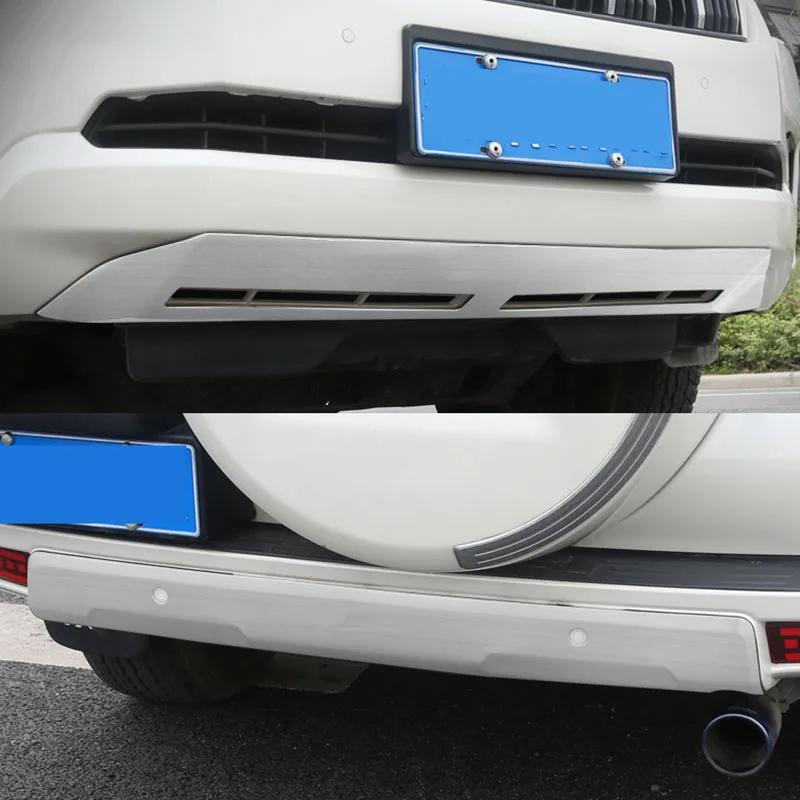 

Stainless Steel Front&Rear Bumper Protector Skid Plate Guard 2Pcs For Toyota Prado FJ150 2018-2020