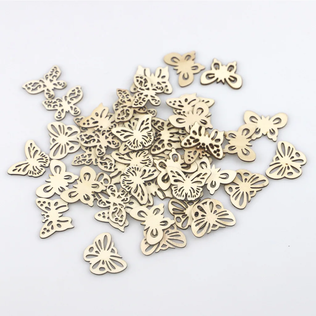 50pcs Wood Hollow Out Butterfly Shape Crafts Unfinished Wooden Pieces Cutouts Embellishments Wood Ornament for DIY Art