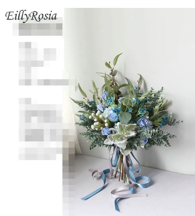 EillyRosia Country Wedding Blue Bridal Bouquet Big Size Natural Festival Meadow Wedding Flowers Artificial Faux Bouquet Wild