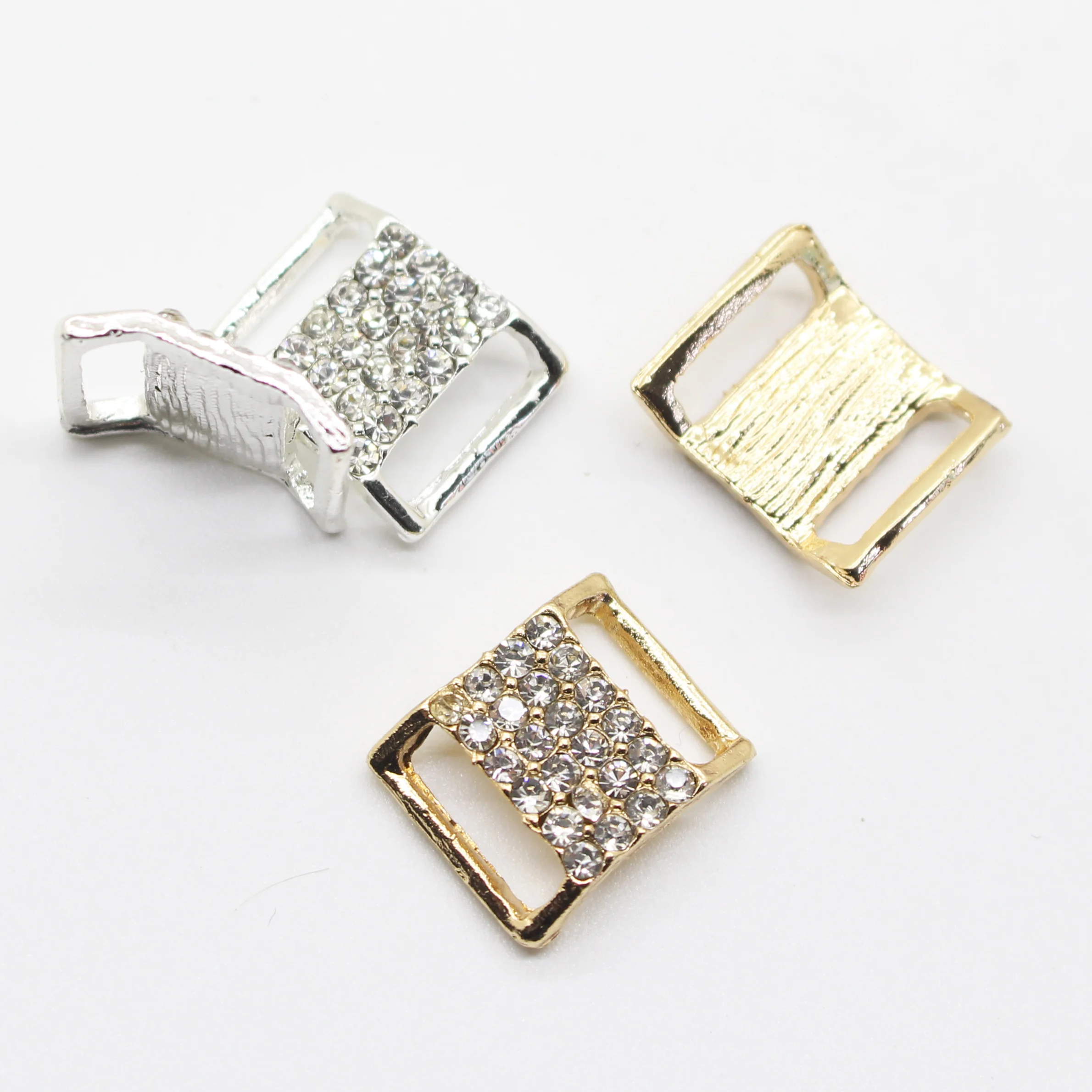 Mini rectangular rhinestone double buckle 10pc 12*15mm metal crystal underwear connector clothing accessories DIY craft supplies