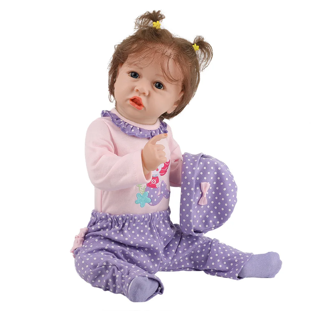 58CM new full body slicone soft real touch reborn baby girl bebe doll reborn Bath toy hand rooted curly fiber hair Anatomically