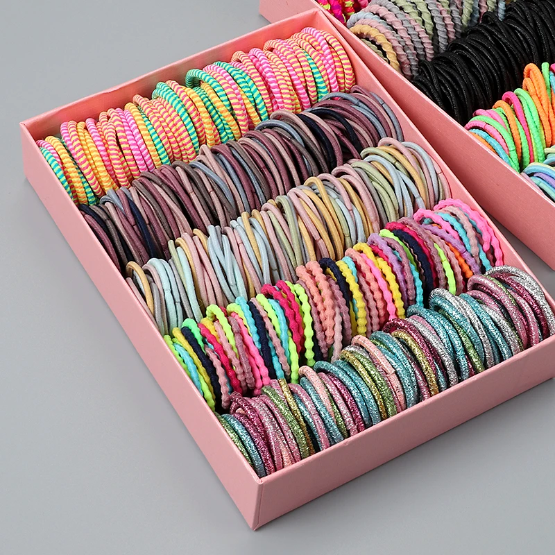 새로운 100 개/몫 헤어 밴드 캔디 컬러 탄성 고무 밴드 헤어 밴드 아기 머리띠 Scrunchie 헤어 액세서리 헤어