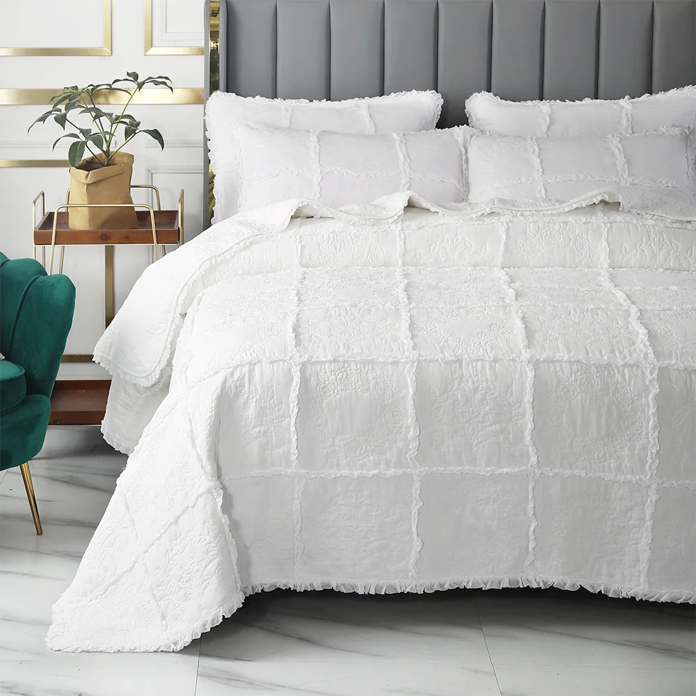 

Lace Decor Quilt Set 3PCS Bedspread on the Bed Cotton Embroidered Blanket for Bed King Size Coverlet Summer Comforter Set