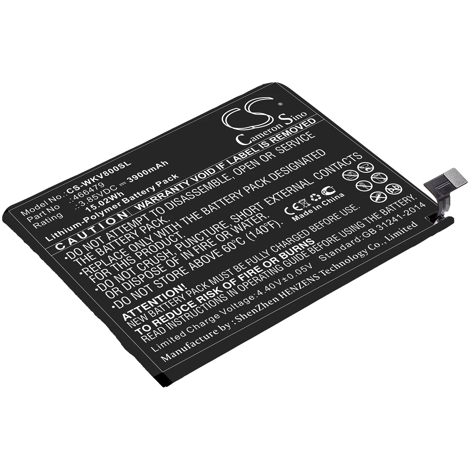 CS 3900mAh / 15.02Wh battery for Wiko View 3 Lite, W-V800 466479