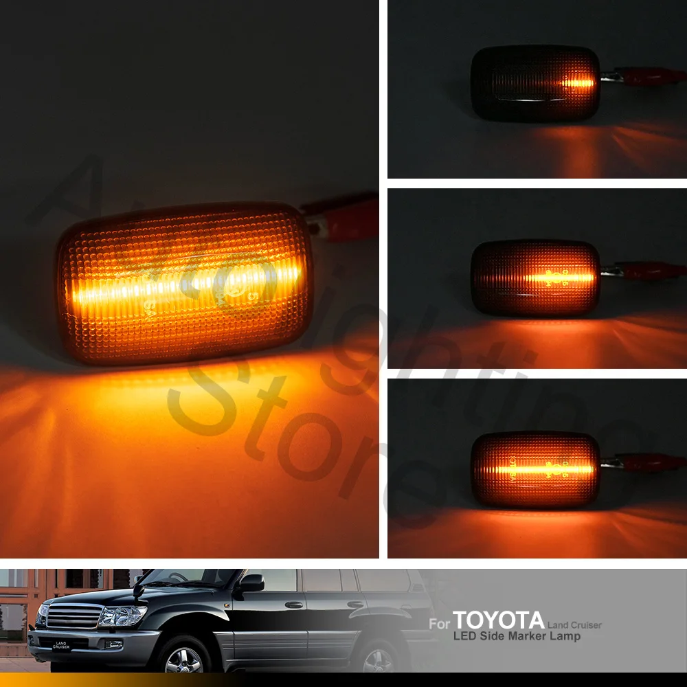 2X For Lexus LX470 98-07 Toyota Land Cruiser 100 Prado 90 Series FJ Hilux Dynamic Amber Led Side Marker Light Turn Signal Lamps