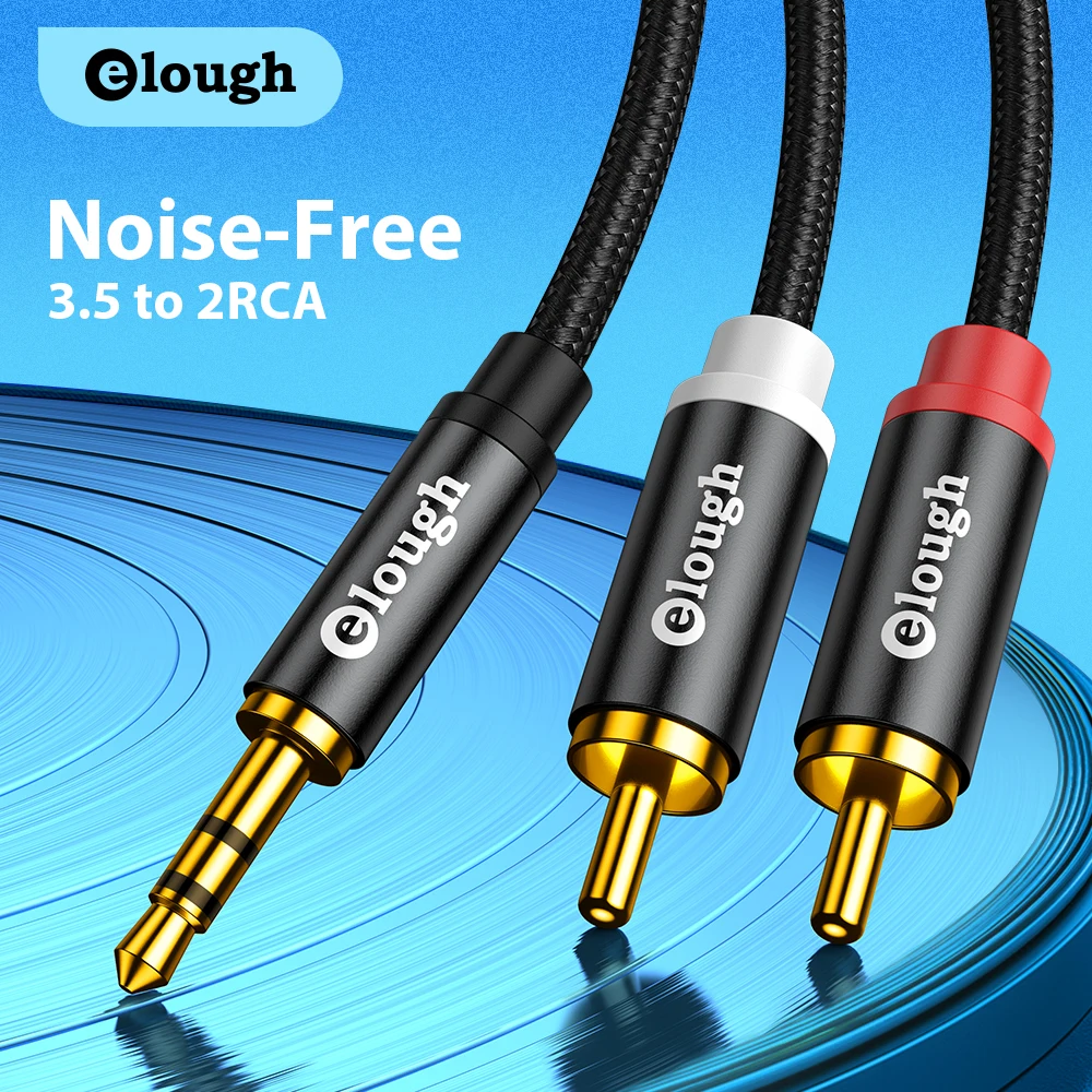 Elough RCA Audio Cable HiFi 3.5mm Jack to 2RCA Aux Cable Adapter Splitter For TV Box PC Sound Amplifiers Speaker Wire Cord