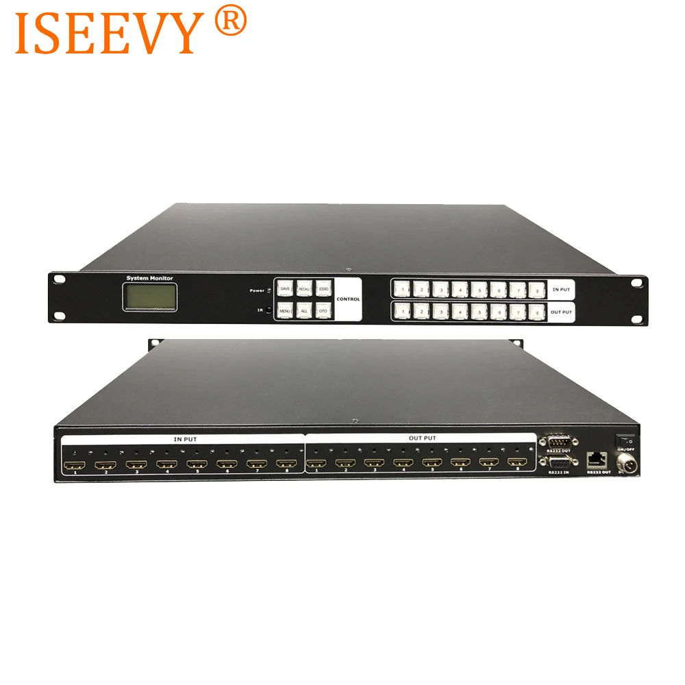 Iseevy-interruptor matriz hdmi, 8x8, saída hdmi, canais completos, suporte 4k x 2k @ 30hz, 1080p3d @ 60hz, hdcp 1.4, blue-ray, edid