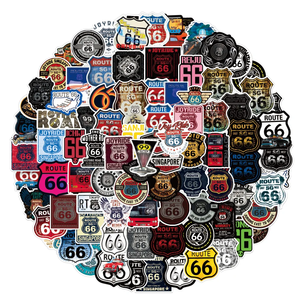 10/30/50/100PCS Cool Route 66 Waterproof Stickers Car Skateboard Guitar Laptop Motorcycle Bike Graffiti Decal Sticker Kid Toys