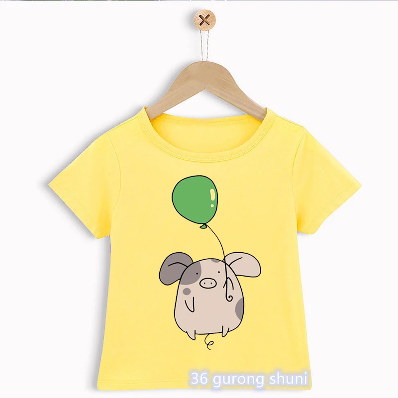 

Funny boys t shirts cute pigs put balloons cartoon print boys clothes fashion casual toddler baby t-shirt yellow shirt wholesale