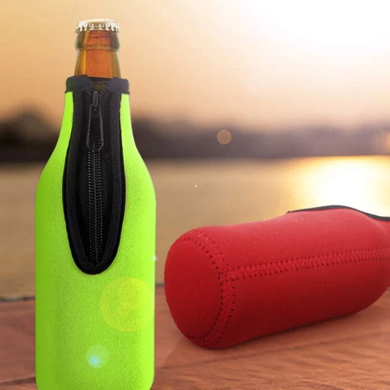 10 Pieces Beer Bottle Coolers Bottle Insulator Sleeve Covers with Ring Zipper for 12 Oz 330 Ml Bot