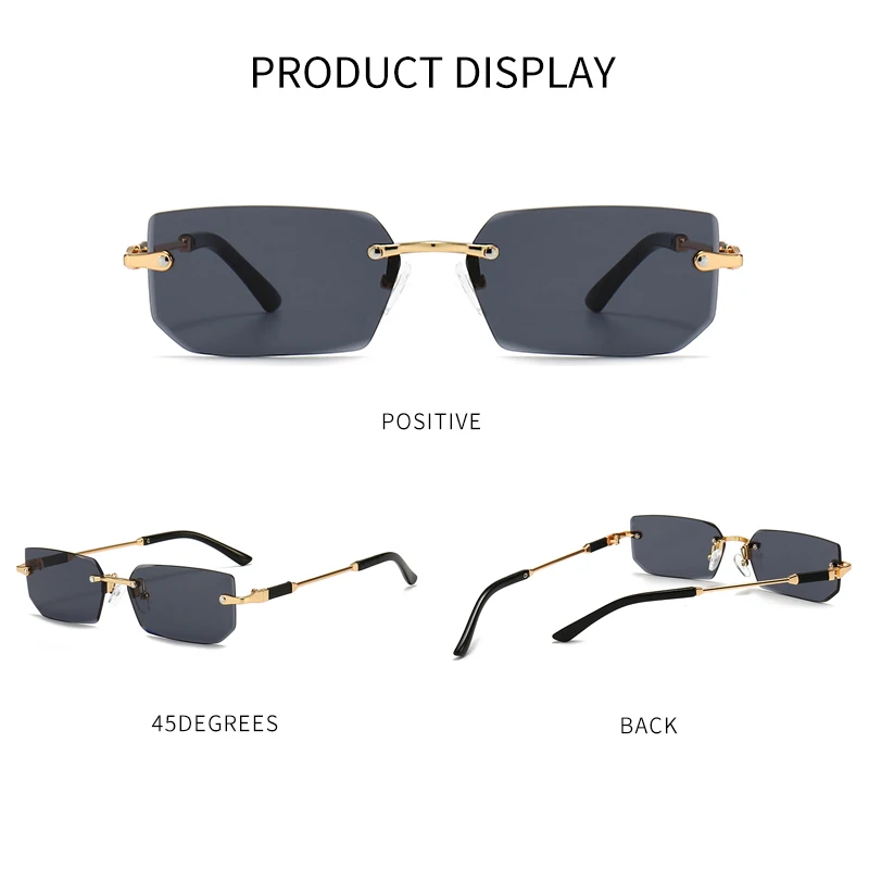 2pcs Rimless Rectangle Sunglasses For Men Women Trendy Small Frame Square Female Sun Glasses Summer Outdoor Shades Eyewear