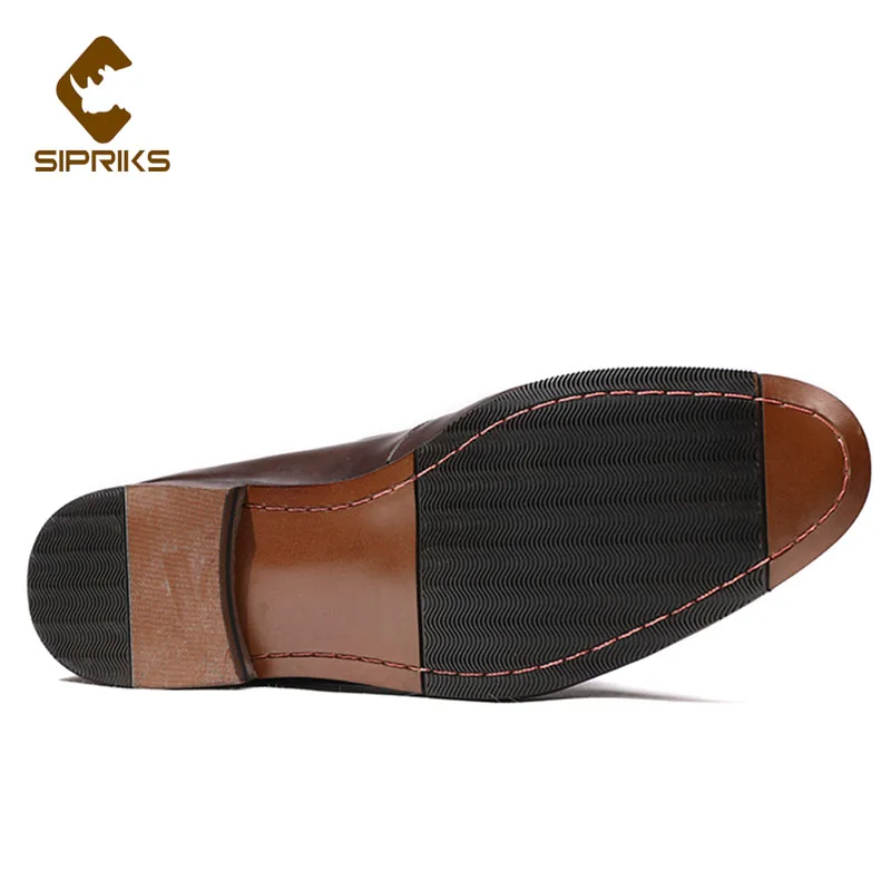 Sipriks Luxury Men's Shoes Genuine Leather Loafers Male Wedding Party Dress Shoes Slip On Black Brown Formal Shoes Man Footwear