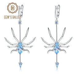 GEM'S BALLET Natural Sky Blue Topaz Spider Earrings 925 Sterling Sliver Vintage Gothic Punk Drop Earrings For Women Fine Jewelry