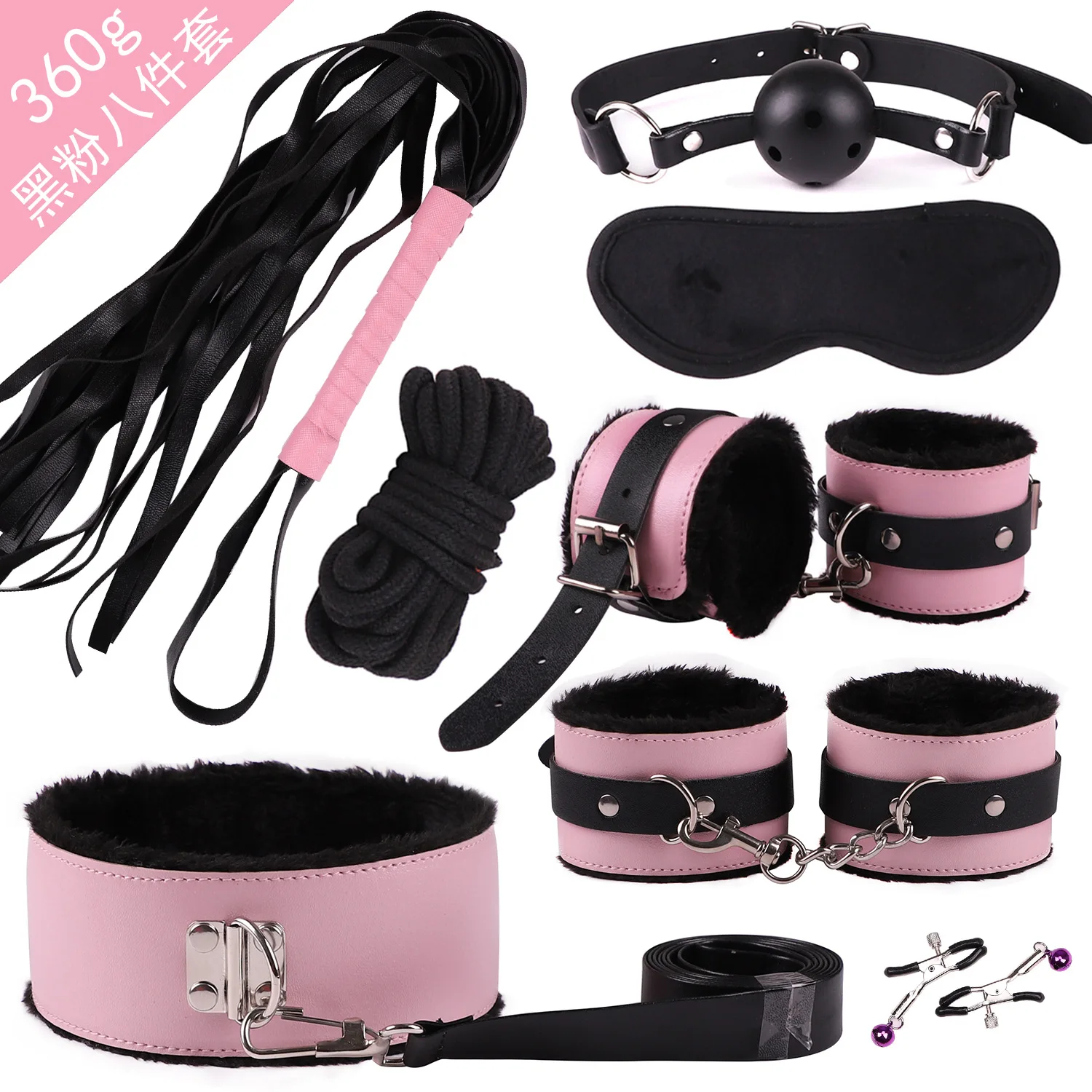 Conjunto de brinquedos sexuais bdsm e bondage, 8 modos de escravo erótico e pornôtico, algemas, chicote, braçadeira de mamilos, brinquedos para casais de flertar