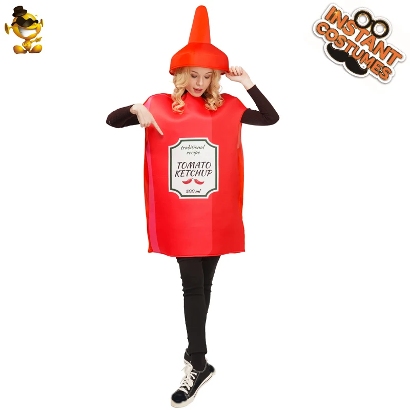 Unisex Adult Cosplay Ketchup And Mustard Costume Halloween Lover Fancy Dress Funny Food Tunic for Couples Mascot Outfit image 4