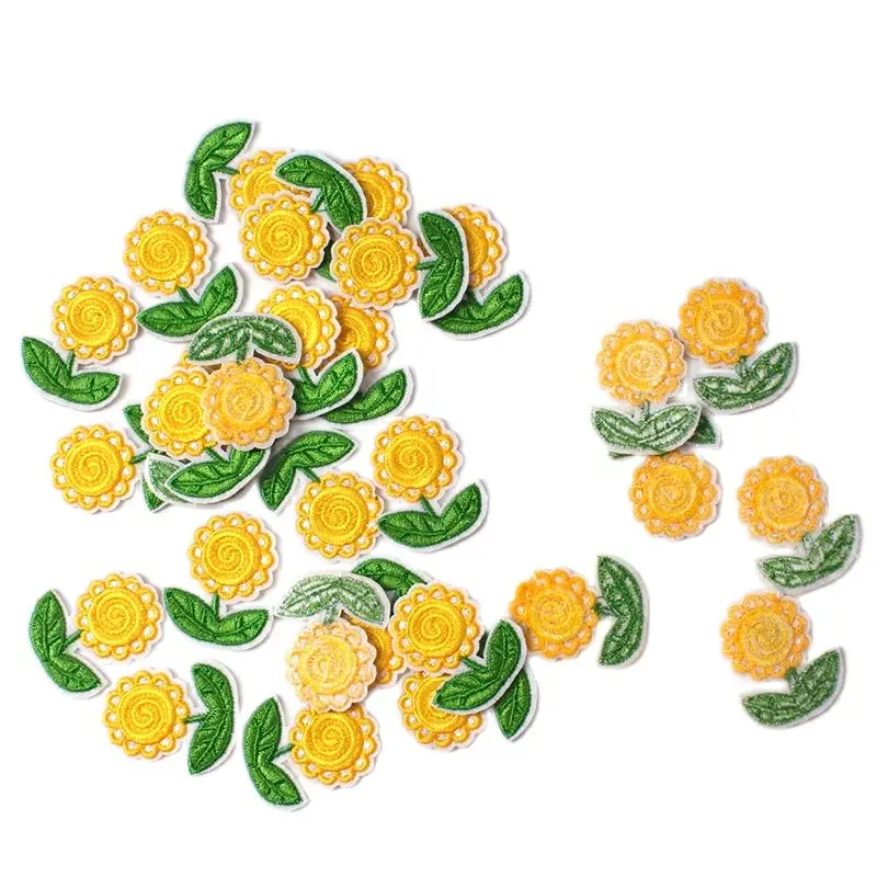 10pcs Cartoon Sunflower Patch DIY Fabric Patches Iron On Stickers Sewing Jeans Badge Handmade Bags Apparel Suits Shoes Appliques