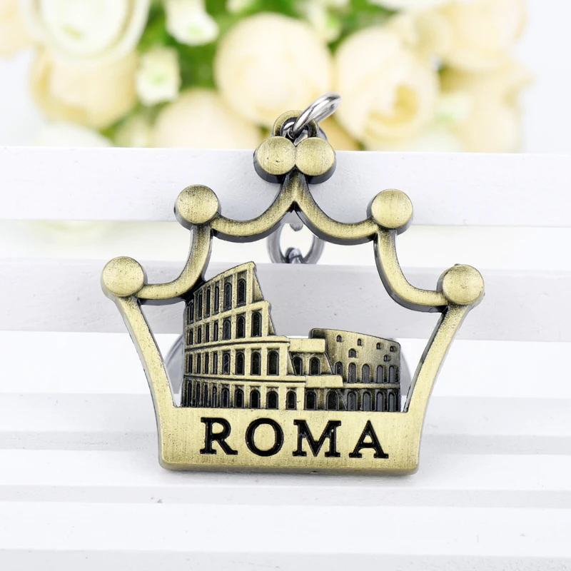 Roman Colosseum Pendant Keychain Trendy Alloy Metal Keyring Jewelry Crown Shape Key Chain Souvenirs Gifts For Friends