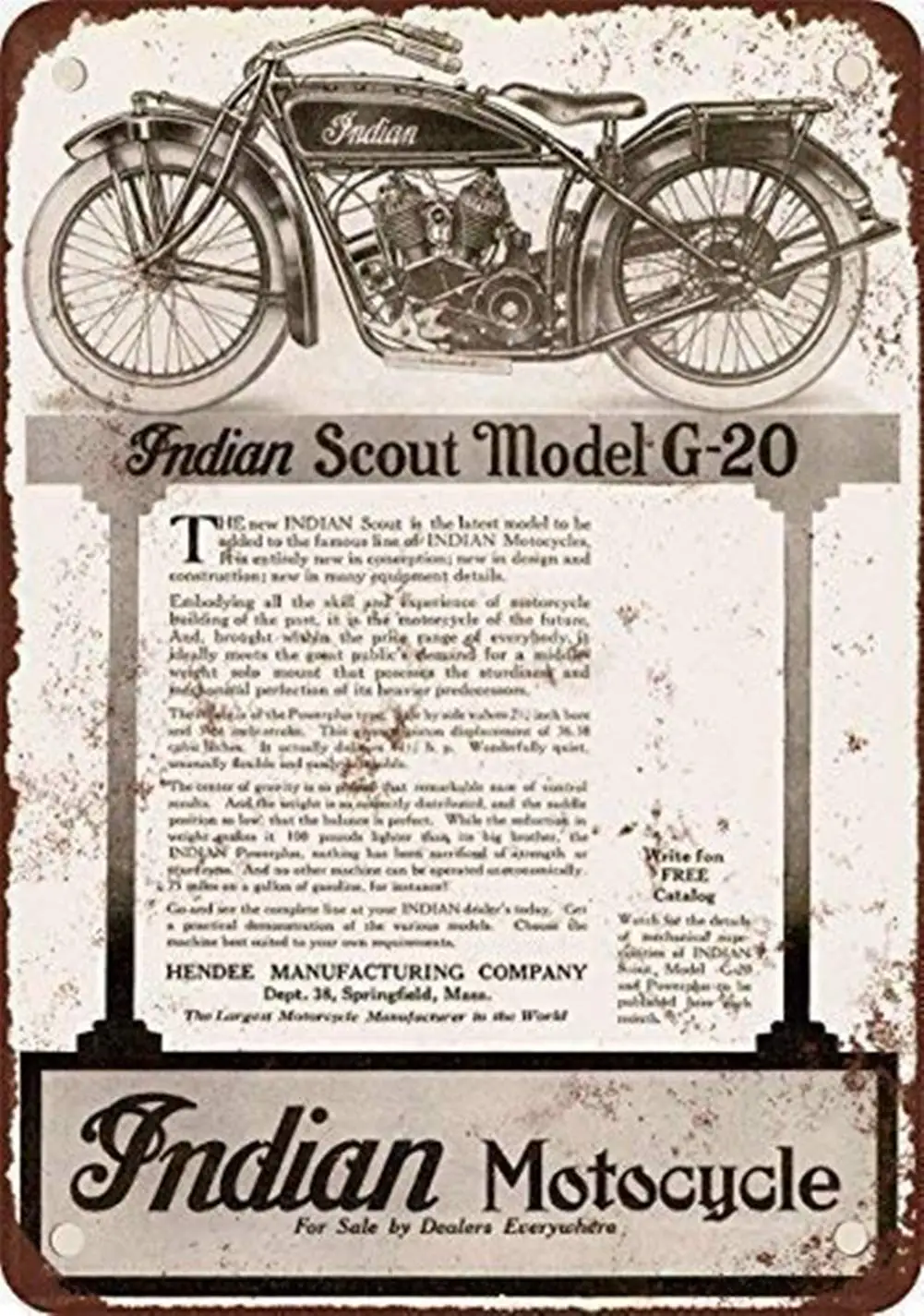 Funny Retro Wall Decor Tin Sign for Home 1920 Indian Scout Mode Motorcycles Rustic Vintage Look Reproduction Aluminum Metal Sign