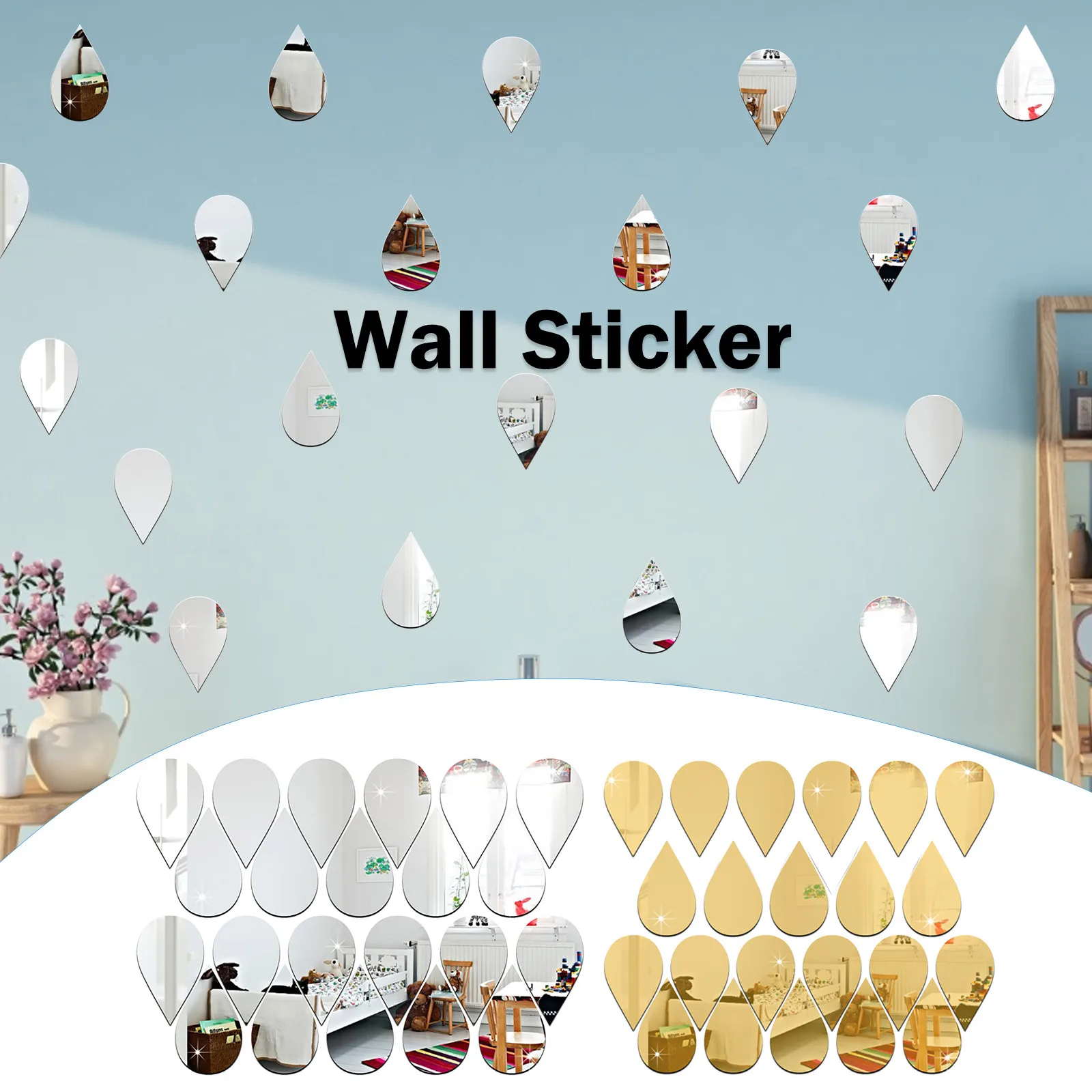 22Pcs 3D Raindrop Acrylic Wall Sticker Mirror Vinyl Removable Wall Sticker Decal Home Decor Art DIY Colorful Wall Sticker