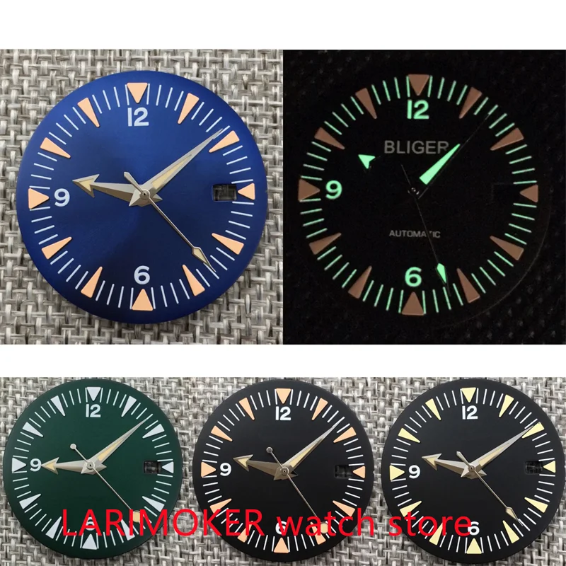 New 32mm black/green/blue/green luminous dial and hands with NH35 movement