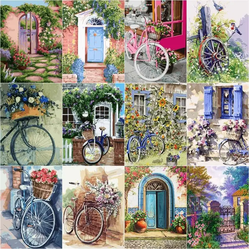 

CHENISTORY Paint By Number Flower Door Handpainted Painting Art Drawing On Canvas Gift DIY Pictures By Numbers Bicycle Kits Home