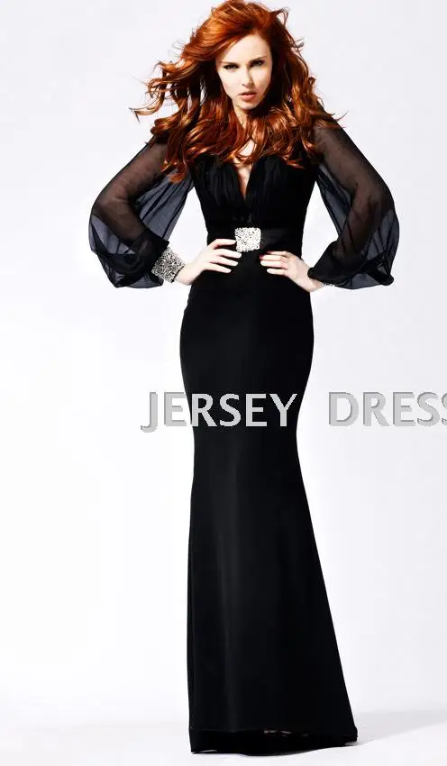 

free shipping 2019 new Fashion black V-neck long sleeve maxi customized brides maid formal evening mother of the bride dresses