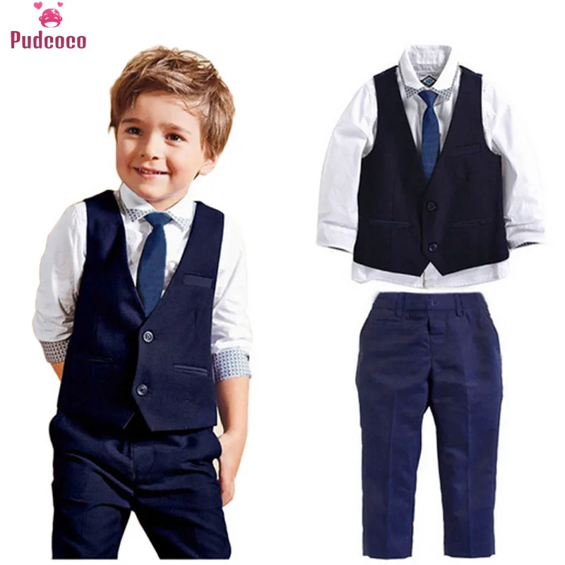 

Pudcoco 2019 Fashion Kid Boy 3pcs set Gentleman Clothes Tops Shirt leisure clothing sets formal clothing Suit Blazers Outfits