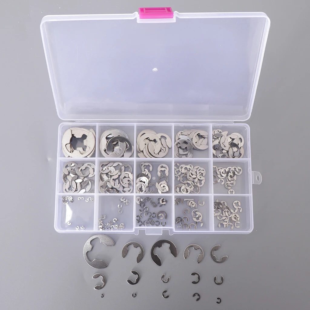 225pcs 304 stainless steel E-circlip Assortment E-Type Circlip Kit Snap Ring