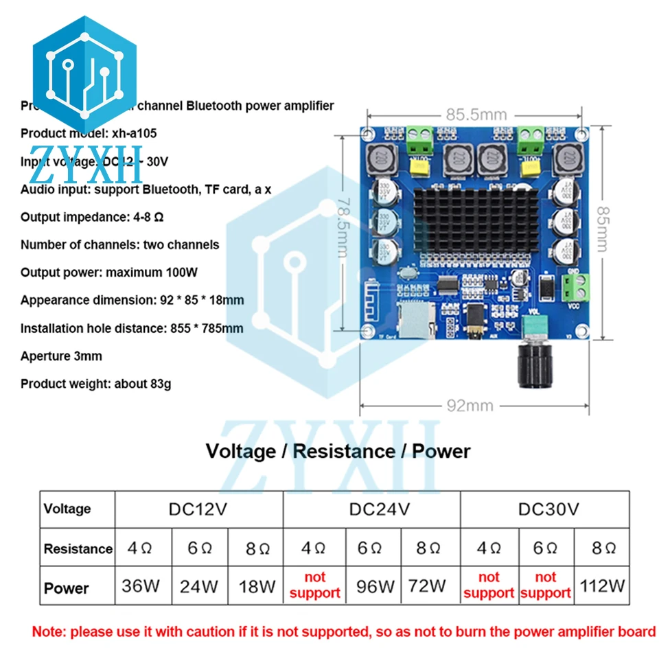 TDA7498 Bluetooth-compatible 5.0 Digital Amplifier Board 2*100W Stereo Audio AMP Support TF Card AUX For Home Speaker XH-A105