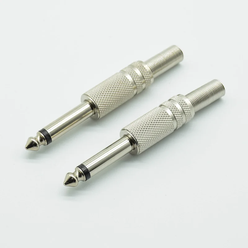 2pcs 6.35mm / 6.5mm 2Pole Mono Amplifier Plug 6.35 / 6.5 Metal Microphone jack plug-in Audio Connector for KTV