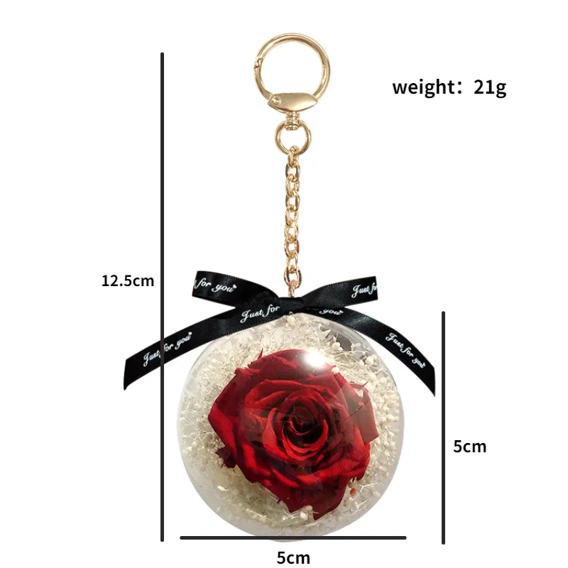 Rose Keychain Pendant Transparent Plastic Eternal Flower Key Chain Women Car Handbag Keyring Valentines Day Birthday Gift