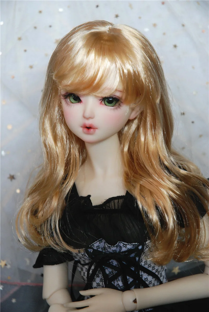 

BJD doll wig suitable for 1-3 1-4 1-6 size daily dress air bangs wave soft silk medium long hair doll accessories