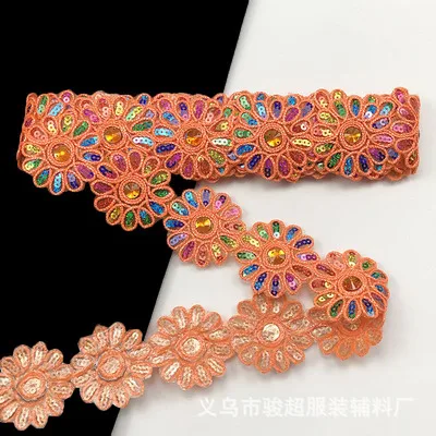 4.5Yards Sequined Flower Lace Ribbon Curtain Trims Curtain accessories Lace Trim Decoration Small side 6cm wide